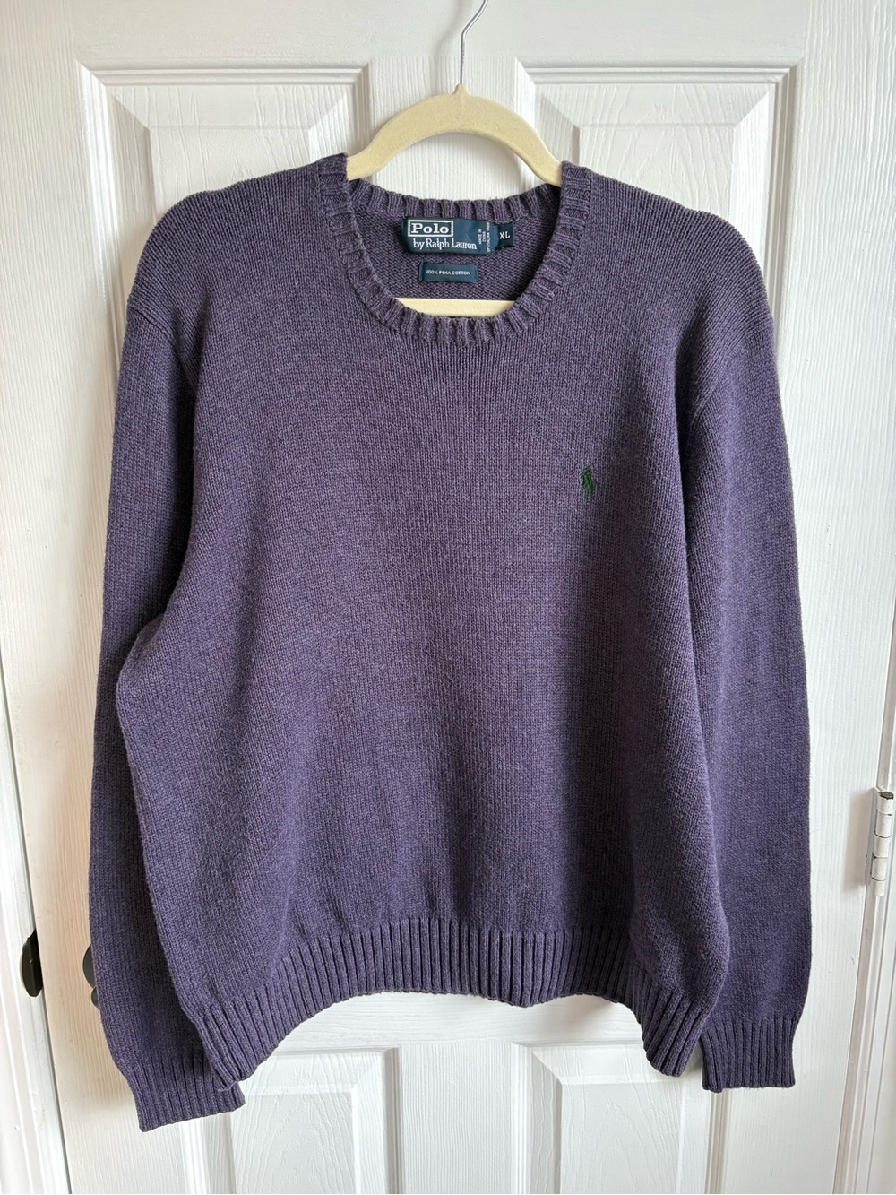 Vintage POLO Ralph Lauren Purple Men's 100% Cotton Crewneck Sweater, Size XL